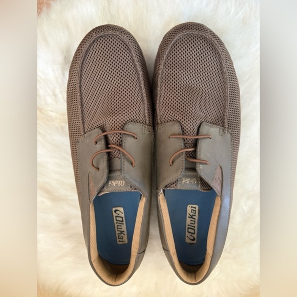 New OLUKAI Men’s Mano Mesh Boat Shoes Size 10 in Brown/Toffee